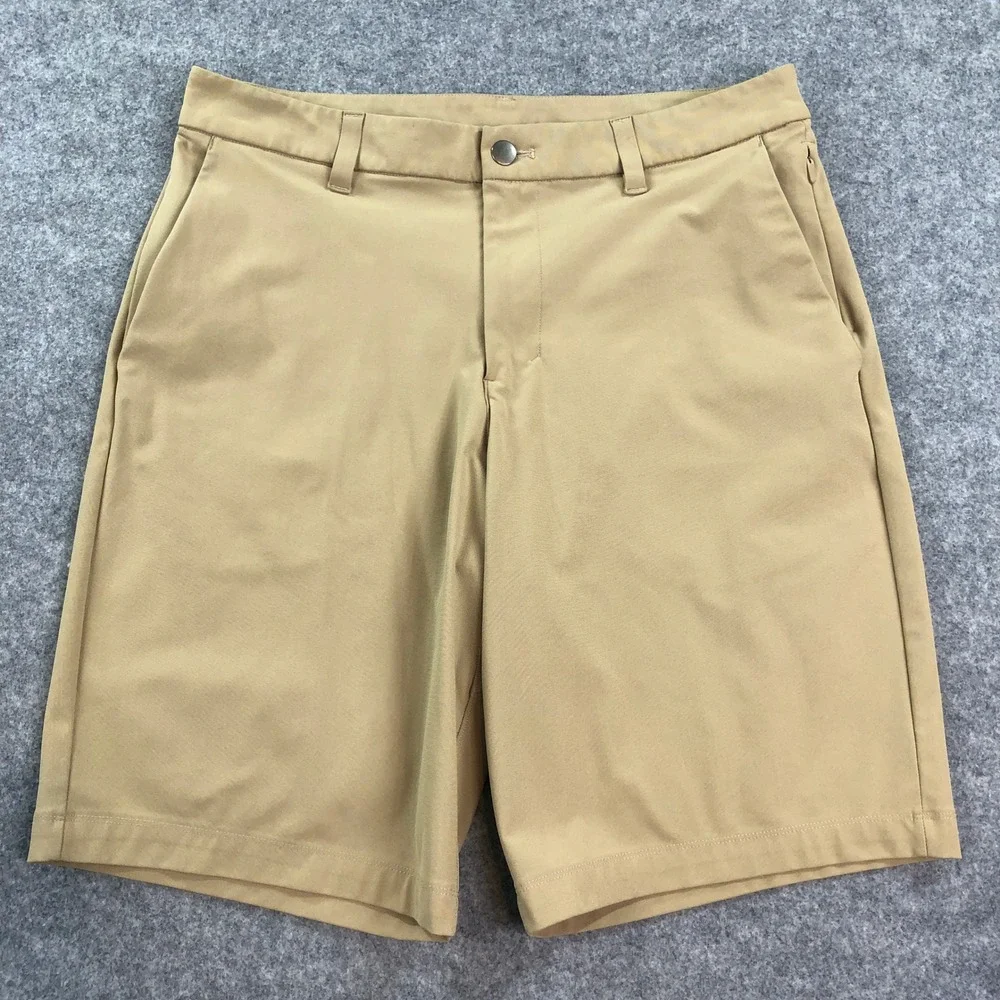 Lululemon Mens Commission Short 32 Golf Chino Warpstreme Khaki Tan Mid Rise Gym